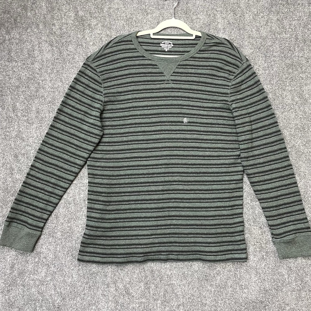 Roebuck & Co Stripes Thermal Shirt Long Sleeve Waffle Knit Pullover Gray Men XL